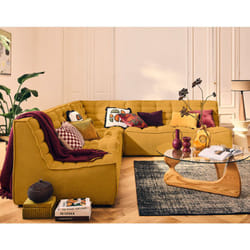 Ellie - canapé modulable d'angle réversible 5 places en velours texturé - jaune