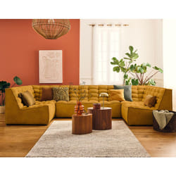 Ellie - canapé modulable panoramique 7 places en velours texturé - jaune