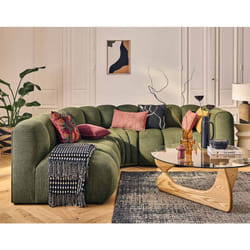 Debbie - canapé modulable d'angle gauche 4 places avec accoudoir en tissu texturé - vert