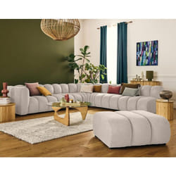 Debbie - canapé modulable d'angle droit 5 places en tissu texturé - beige