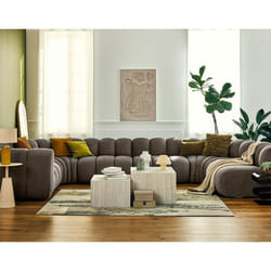 Debbie - canapé modulable panoramique d'angle droit 7 places en tissu texturé