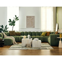 Debbie - canapé modulable panoramique d'angle gauche 7 places en tissu texturé - vert
