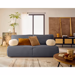 Marvin - canapé 3 places convertible et coffre en fausse fourrure côtelée avec 2 coussins boule inclus