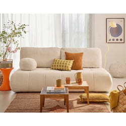 Bowie - canapé 3 places convertible coffre + coussin rond inclus en tissu texturé