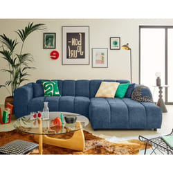 Curtis - canapé d'angle droit 4 places en tissu texturé - bleu