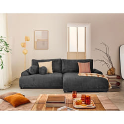 Nelly - canapé d'angle droit 4 places convertible avec coffre en velours texturé