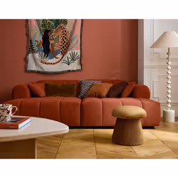 Ray - canapé droit 4 places avec double méridienne - assise profonde - en tissu texturé