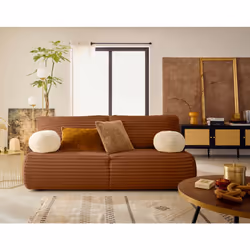 Marvin - canapé 3 places convertible et coffre en fausse fourrure côtelée avec 2 coussins boule inclus