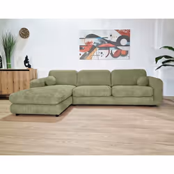 Rachel - Canapé dangle gauche 4 places en tissu bouclette - Vert