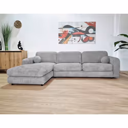 Rachel - Canapé dangle gauche 4 places en tissu bouclette - Gris clair