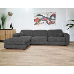 Rachel - Canapé dangle gauche 4 places en tissu bouclette - Gris foncé