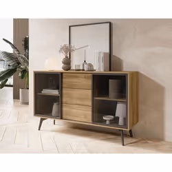 Larry - buffet bas - 2 portes et 3 tiroirs - bois et métal noir - 144 cm