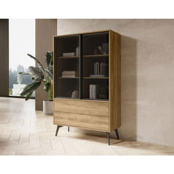 Larry - vitrine - 2 portes et 2 tiroirs - bois et métal noir - 144 cm