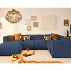Suaro - Canapé modulable panoramique d'angle droit 7 places en tissu texturé