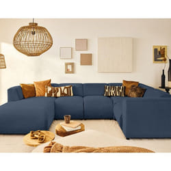 Suaro - Canapé modulable panoramique d'angle droit 7 places en tissu texturé