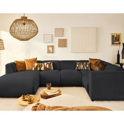 Suaro - Canapé modulable panoramique d'angle droit 7 places en tissu texturé