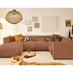Suaro - Canapé modulable panoramique d'angle droit 7 places en tissu texturé