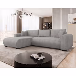 Rosalie - Canapé d'angle réversible 4 places convertible avec coffre en tissu bouclette