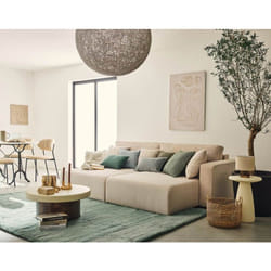 Topaze - canapé droit 4 places avec double méridienne - assise profonde - en velours côtelé - beige