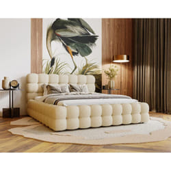 Darling - lit coffre - 180x200 cm - sommier inclus - en tissu bouclette - beige