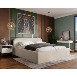 Orane - lit coffre - 180x200 cm - en tissu bouclette - beige