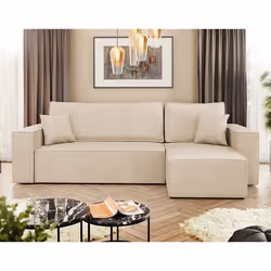 Cezanne - Canapé d'angle réversible 4 places convertible avec coffre en tissu texturé
