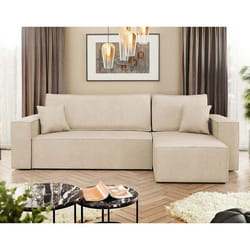 Cezanne - Canapé d'angle réversible 4 places convertible avec coffre en tissu texturé