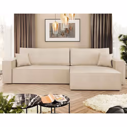 Cezanne - Canapé d'angle réversible 5 places convertible avec coffre en tissu texturé