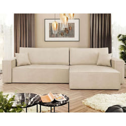 Cezanne - Canapé d'angle réversible 5 places convertible avec coffre en tissu texturé