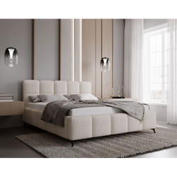 Paulito - lit coffre - 160x200 cm - sommier inclus - en tissu bouclette - beige