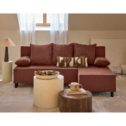 Gloria - canapé d'angle réversible 4 places convertible avec coffre en tissu texturé
