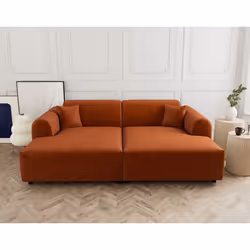 Aumance - canapé droit 4 places avec double méridienne assise profonde en velours texturé