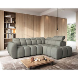 Basile - Canapé d'angle droit 4 places assise extensible électrique avec coffre en tissu texturé