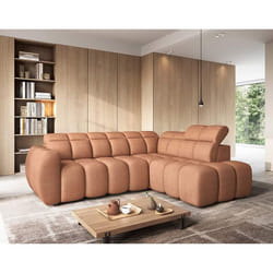 Basile - Canapé d'angle droit 4 places assise extensible électrique avec coffre en tissu texturé