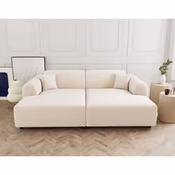 Aumance - canapé droit 4 places avec double méridienne assise profonde en velours texturé