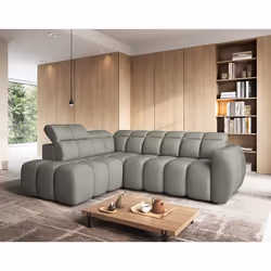 Basile - Canapé d'angle gauche 4 places assise extensible électrique avec coffre en tissu texturé
