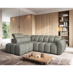 Basile - Canapé d'angle gauche 4 places assise extensible électrique avec coffre en tissu texturé