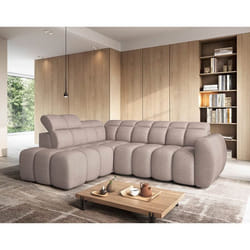 Basile - Canapé d'angle gauche 4 places assise extensible électrique avec coffre en tissu texturé