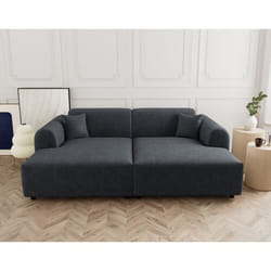 Aumance - canapé droit 4 places avec double méridienne assise profonde en velours texturé