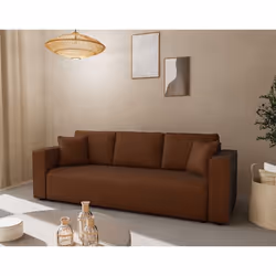 Topaze - canapé droit 3 places convertible avec coffre en simili - Cognac