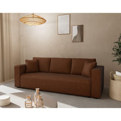 Topaze - canapé droit 3 places convertible avec coffre en simili - Cognac