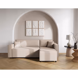Jonas - canapé dangle réversible 4 places convertible avec coffre en tissu texturé - Beige