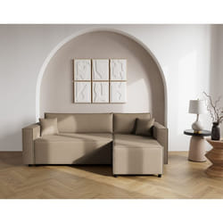Jonas - canapé dangle réversible 4 places convertible avec coffre en tissu texturé - Taupe