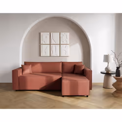 Jonas - canapé dangle réversible 4 places convertible avec coffre en tissu texturé - Rose