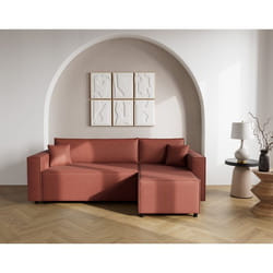 Jonas - canapé dangle réversible 4 places convertible avec coffre en tissu texturé - Rose
