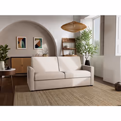 Julia - canapé 3 places convertible couchage quotidien matelas 14 cm en tissu - Beige