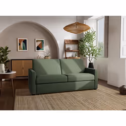 Julia - canapé 3 places convertible couchage quotidien matelas 14 cm en tissu - Vert
