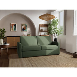 Julia - canapé 3 places convertible couchage quotidien matelas 14 cm en tissu - Vert