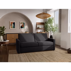 Julia - canapé 3 places convertible couchage quotidien matelas 18 cm en tissu - Noir