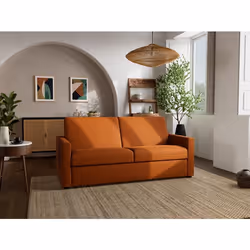 Julia - canapé 3 places convertible couchage quotidien matelas 18 cm en tissu - Rouille